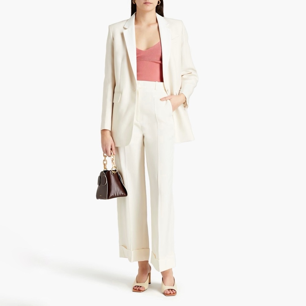 NWT Sandro Paris Leopold Textured Off White Cream Wide Leg Women's Pants